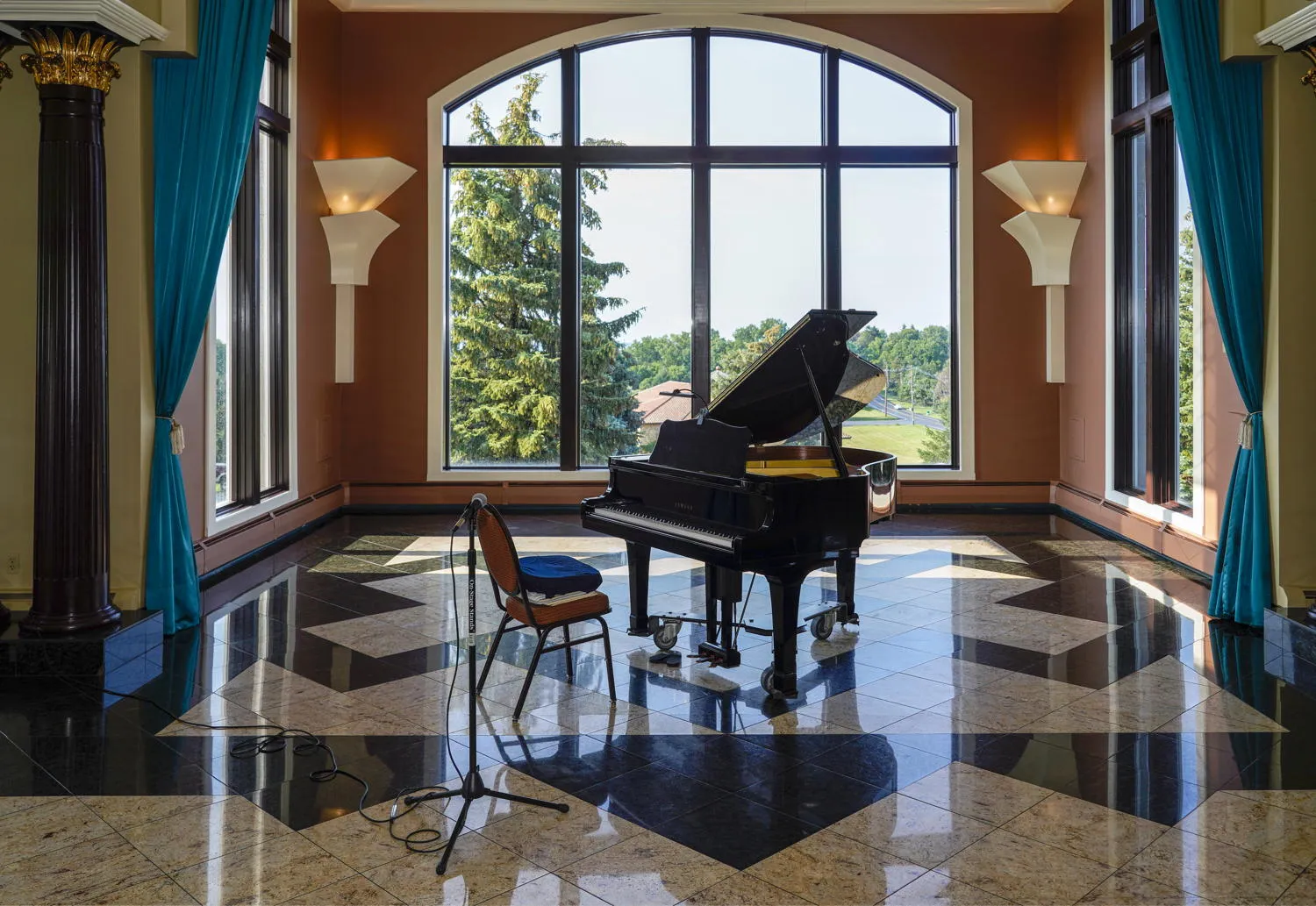 A grand piano in the concert room